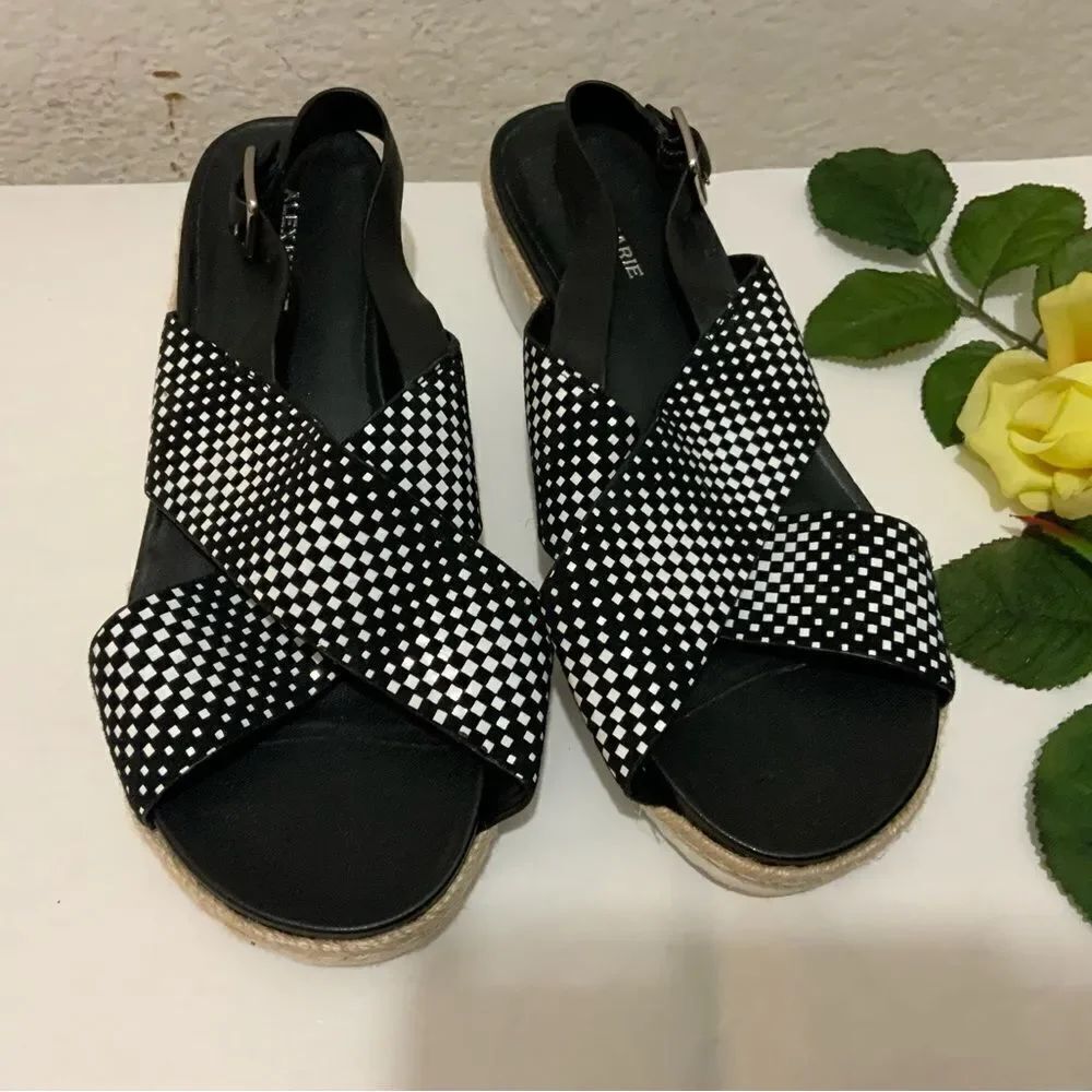 Alex Marie Womens Black Leather Platform Slingback Size 6.5 M